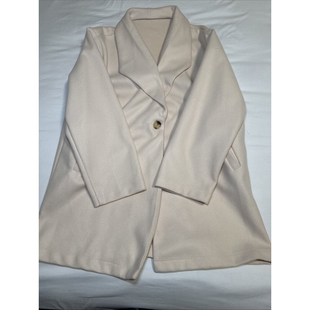 Womens Cream One Button Collared Coat Jacket Blazer Oversize Size XL Pockets EUC - Picture 10 of 13